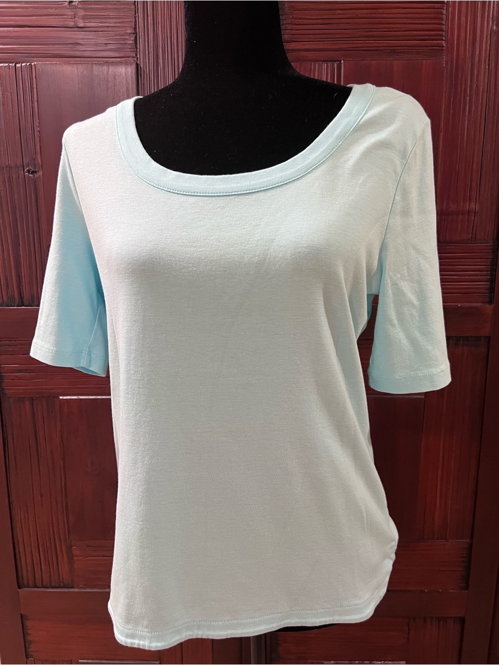 Women's Scoop Neck Short Sleeve Top, Light Sky Blue, Large, Sleeves to Elbow